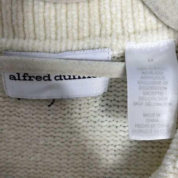Vintage Alfred Dunner Cream Chenille 1/4 Zip Sweater Sz Medium  Brown Flowers - Picture 3 of 8
